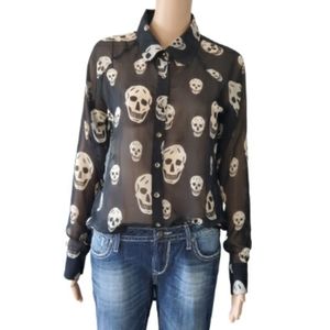 Mono B Black Skull Sheer long Sleeve Medium Size